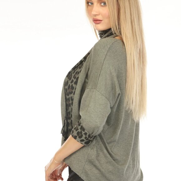 Olive Top With Leopard Print Scarf - Picture 4 of 11